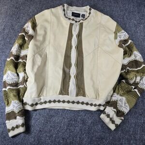 Vintage‎ Saxony Collection Sweater Leather Suede Linen 90s COOGI Style 3D  3XB